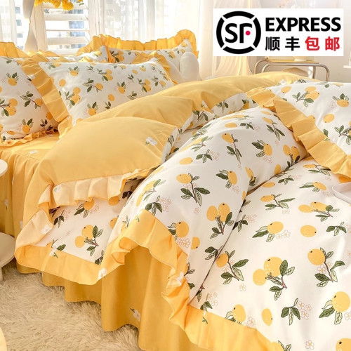 公主風床裙純棉四件套全棉100加厚床單被套罩學生宿捨床品三件套4