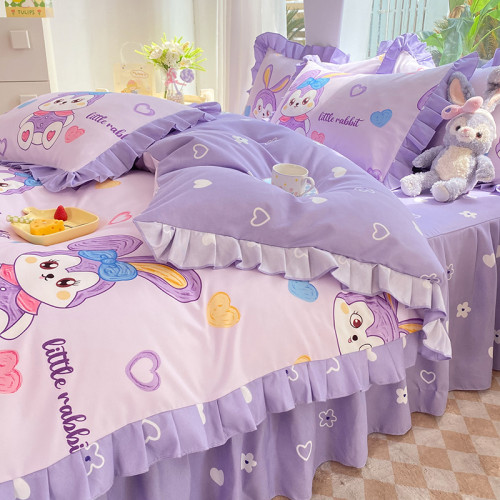 公主風床裙純棉四件套全棉100加厚床單被套罩學生宿捨床品三件套4