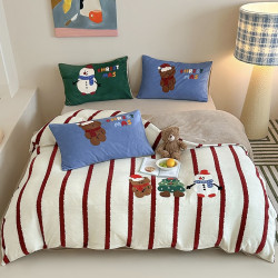 韓式加厚牛奶絨清新0.9/1.2/1.35米兒童床包三件套珊瑚絨四件套冬