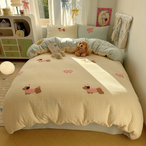 韓式加厚牛奶絨清新0.9/1.2/1.35米兒童床包三件套珊瑚絨四件套冬