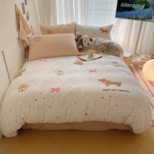 韓式加厚牛奶絨清新0.9/1.2/1.35米兒童床包三件套珊瑚絨四件套冬