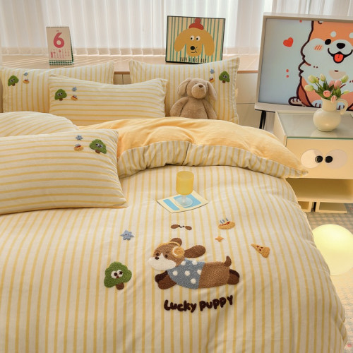 韓式加厚牛奶絨清新0.9/1.2/1.35米兒童床包三件套珊瑚絨四件套冬