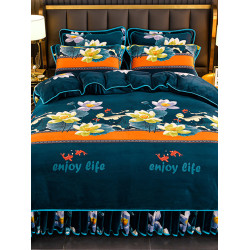 冬季加厚雙面牛奶絨四件套法蘭絨被套床裙款金貂珊瑚絨床單不掉毛