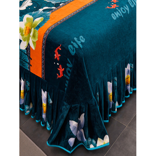 冬季加厚雙面牛奶絨四件套法蘭絨被套床裙款金貂珊瑚絨床單不掉毛