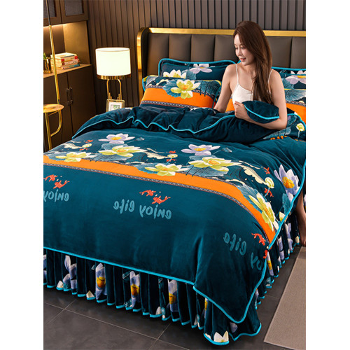 冬季加厚雙面牛奶絨四件套法蘭絨被套床裙款金貂珊瑚絨床單不掉毛