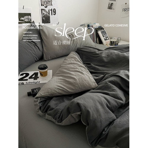 ins簡約純棉四件套全棉純色床單被罩床包被套宿捨床上單人三件套4