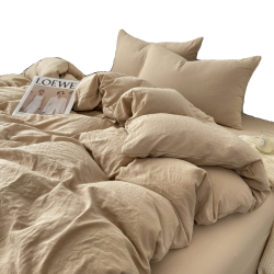 新款ins簡約床上四件套床包純色水洗棉四季被套床單人宿捨三件套4