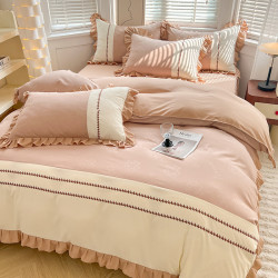 小清新純棉床上四件套全棉新款床品被套防滑床裙床單北歐風水洗棉