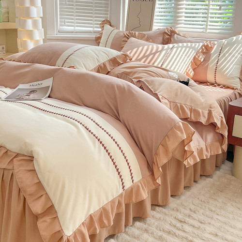 小清新純棉床上四件套全棉新款床品被套防滑床裙床單北歐風水洗棉