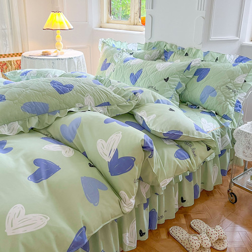 新款秋冬季夾棉床裙式床上四件套加厚保暖被套床單罩防滑遮醜下擺