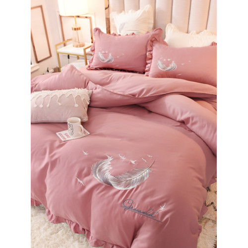 床上四件套四季全棉純棉床裙公主風純色少女心小紅書被套床罩被單