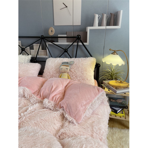 冬季加厚水貂絨床上四件套粉色珊瑚絨被套女生床單學生宿捨三件套