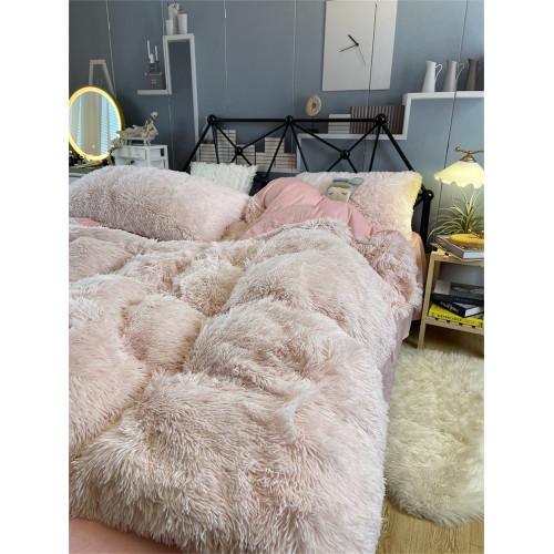 冬季加厚水貂絨床上四件套粉色珊瑚絨被套女生床單學生宿捨三件套