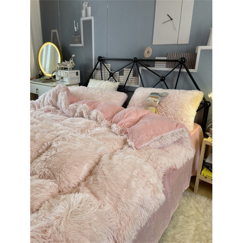 冬季加厚水貂絨床上四件套粉色珊瑚絨被套女生床單學生宿捨三件套