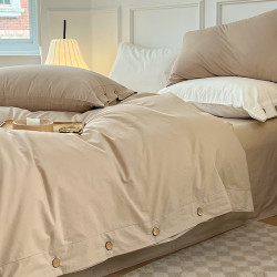 簡約風條紋水洗棉四件套全棉超柔床單純棉被套日式民宿款床上用品