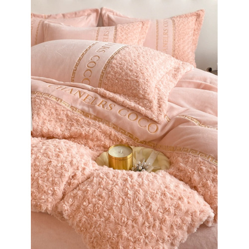 小紅書推薦裸睡加厚牛奶絨刺綉床上四件套珊瑚寶寶絨床單被套床包