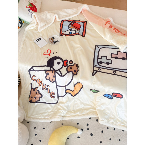 富山商店 x Pingu企鵞家族 正版聯名 秋冬保暖仿羊羔絨柔軟蓋毯