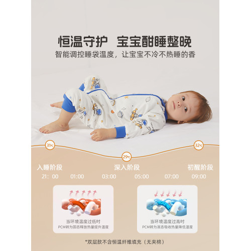 水星家紡兒童床品50S全棉分腿睡袋母嬰A類保暖抑菌男女寶寶防踢被