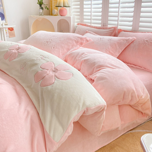 冬季牛奶絨四件套寶寶絨床單床包式雙面珊瑚絨被套公主風床上用品