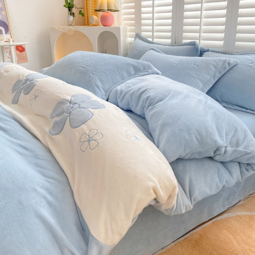 冬季牛奶絨四件套寶寶絨床單床包式雙面珊瑚絨被套公主風床上用品