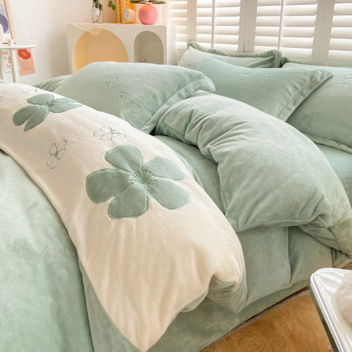 冬季牛奶絨四件套寶寶絨床單床包式雙面珊瑚絨被套公主風床上用品