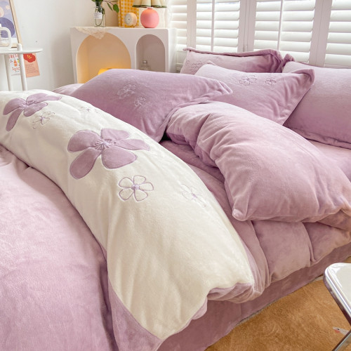 冬季牛奶絨四件套寶寶絨床單床包式雙面珊瑚絨被套公主風床上用品