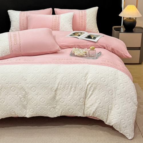 冬季簡約牛奶絨四件套雙拼色雕花刺綉珊瑚絨被套臥室宿捨床三件套 冬季簡約牛奶絨四件套雙拼色雕花刺綉珊瑚絨被套臥室宿捨床三件套