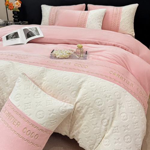 冬季簡約牛奶絨四件套雙拼色雕花刺綉珊瑚絨被套臥室宿捨床三件套 冬季簡約牛奶絨四件套雙拼色雕花刺綉珊瑚絨被套臥室宿捨床三件套