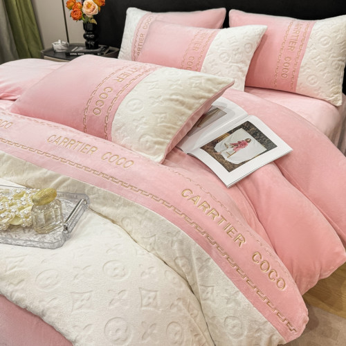 冬季簡約牛奶絨四件套雙拼色雕花刺綉珊瑚絨被套臥室宿捨床三件套 冬季簡約牛奶絨四件套雙拼色雕花刺綉珊瑚絨被套臥室宿捨床三件套