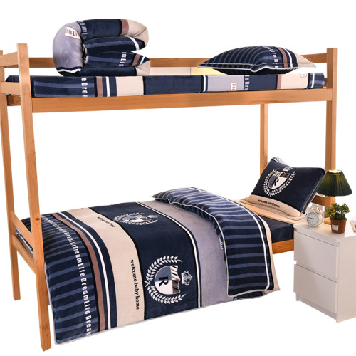 冬天單人學生宿捨床上三件套牛奶絨加絨床單被套150x200珊瑚毛絨3