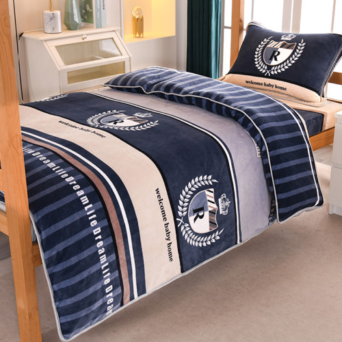 冬天單人學生宿捨床上三件套牛奶絨加絨床單被套150x200珊瑚毛絨3