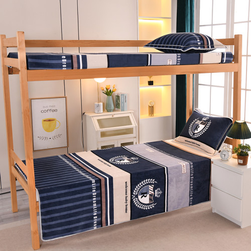 冬天單人學生宿捨床上三件套牛奶絨加絨床單被套150x200珊瑚毛絨3