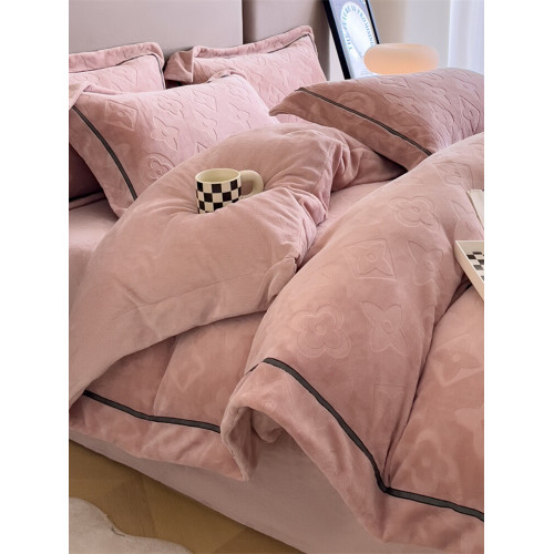 2025新款牛奶絨床上四件套雕花絨加厚雙面加絨珊瑚絨被罩床包速暖