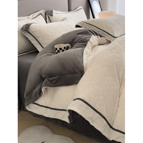 2025新款牛奶絨床上四件套雕花絨加厚雙面加絨珊瑚絨被罩床包速暖