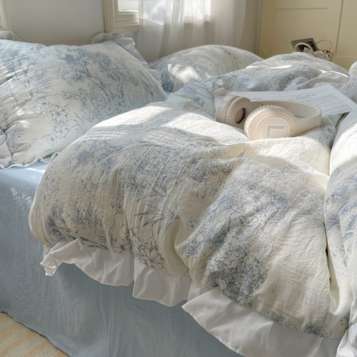 小紅書推薦公主風裸睡純棉全棉四件套少女心花邊床單被罩床上用品