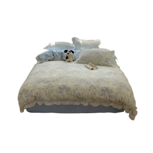 小紅書推薦公主風裸睡純棉全棉四件套少女心花邊床單被罩床上用品