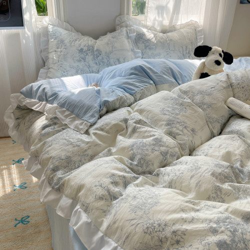 小紅書推薦公主風裸睡純棉全棉四件套少女心花邊床單被罩床上用品