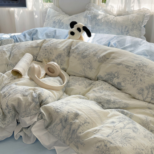 小紅書推薦公主風裸睡純棉全棉四件套少女心花邊床單被罩床上用品