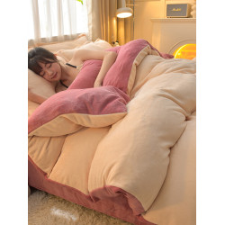 純色雙面牛奶絨冬季床上四件套加厚珊瑚絨被套法蘭絨加絨床單床包