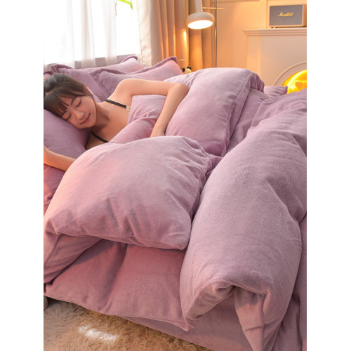 純色雙面牛奶絨冬季床上四件套加厚珊瑚絨被套法蘭絨加絨床單床包