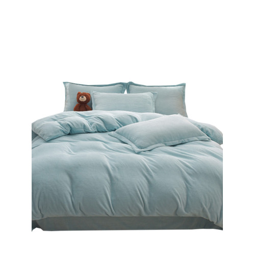 純色雙面牛奶絨冬季床上四件套加厚珊瑚絨被套法蘭絨加絨床單床包