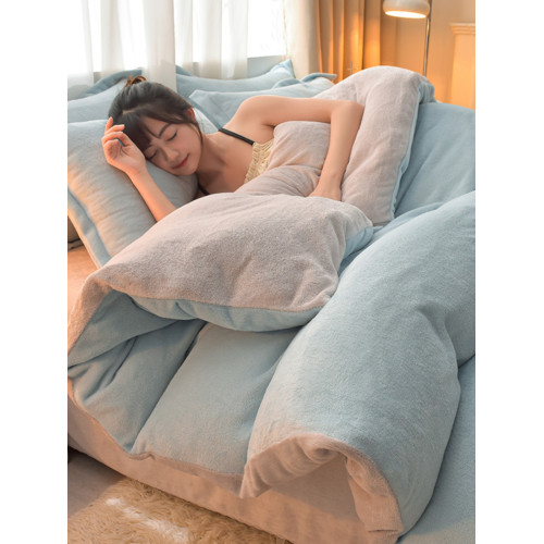 純色雙面牛奶絨冬季床上四件套加厚珊瑚絨被套法蘭絨加絨床單床包