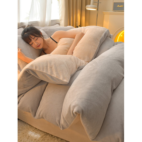 純色雙面牛奶絨冬季床上四件套加厚珊瑚絨被套法蘭絨加絨床單床包