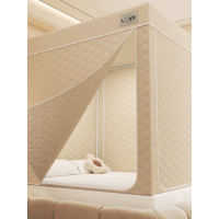 加厚保暖五面夾棉床簾床幔遮光防風帳篷室內防寒廻底三開門拉鍊帳