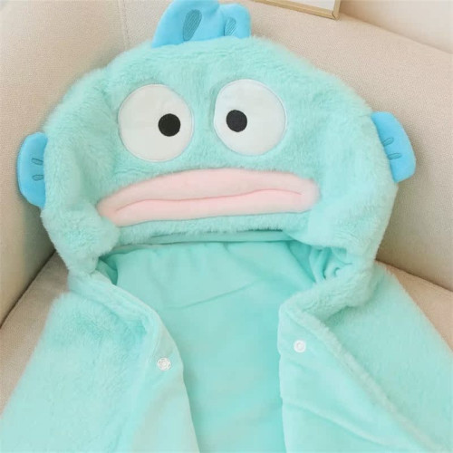 醜魚披肩毯子加厚保暖毛毯冬季學生午休毯鬥篷午睡毯懶人連帽披風