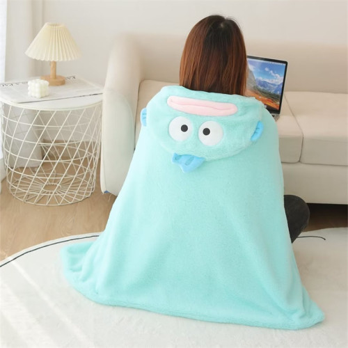 醜魚披肩毯子加厚保暖毛毯冬季學生午休毯鬥篷午睡毯懶人連帽披風