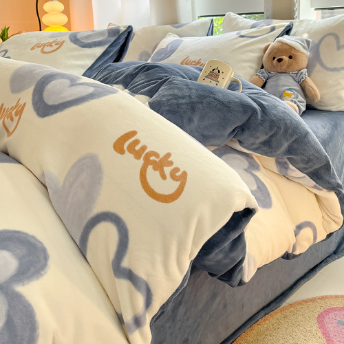 冬季加厚牛奶絨床上四件套2026新款法蘭珊瑚絨床單加絨被套三件套