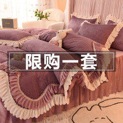 出口澳洲公主加厚牛奶絨床裙四件套雙面絨被套保暖珊瑚絨床上冬季