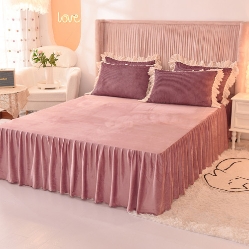 出口澳洲公主加厚牛奶絨床裙四件套雙面絨被套保暖珊瑚絨床上冬季