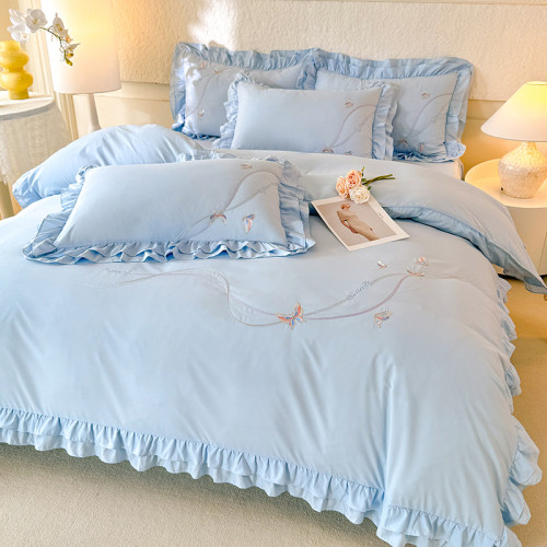 四季棉床上四件套純棉全棉韓式立體綉花被套柔軟親膚枕套床裙花邊